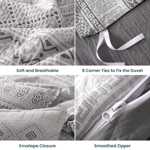 SLEEP ZONE Boho Duvet Cover Set Twin, 2 Pieces, Soft Jacquard, Gray - image 4
