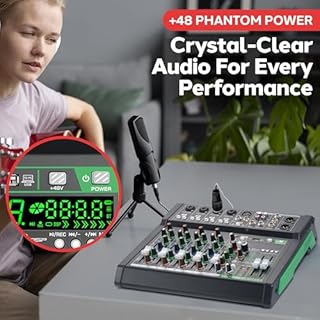 Pyle 8 Channel Audio Mixer - 4 XLR Combo Mic Inputs, Bluetooth Studio Mixer/DJ Controller with DSP Digital Effects, USB-A In with MP3 Player, PC Recording, LED Level Meter, Smooth Dials and Faders