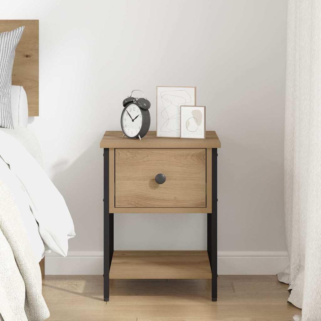 Comodino in rovere Artisan, 34 x 35,5 x 45 cm, con cassetto e ripiano, stabile tavolino per camera da letto, soggiorno, corridoio, con molto spazio e design elegante
