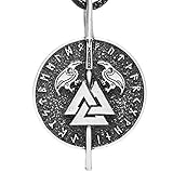 Valknut Ravens Odin's Spear Norse Viking Runes Talisman Necklace Antique Silver (4013)