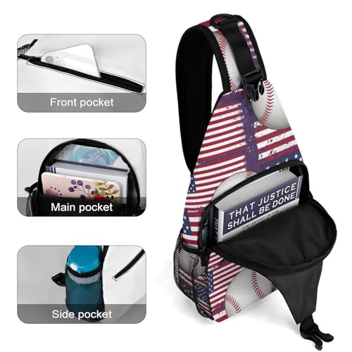 Men's Sling Shoulder Backpack, Compact Daypack Chest Crossbody Bag for Outdoor Sports, Baseball Sports American Flag Bags4