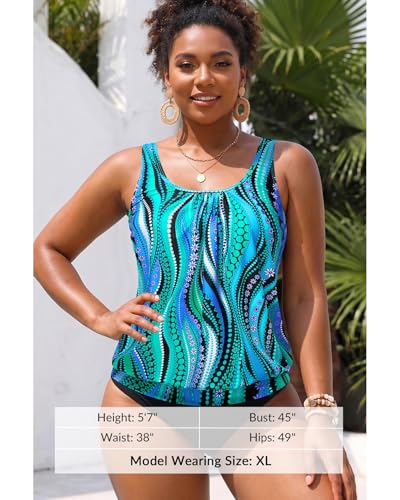 Image of Yonique Womens Blouson Tankini Top No Bottom Loose Fit Swim Top Modest Tank Top