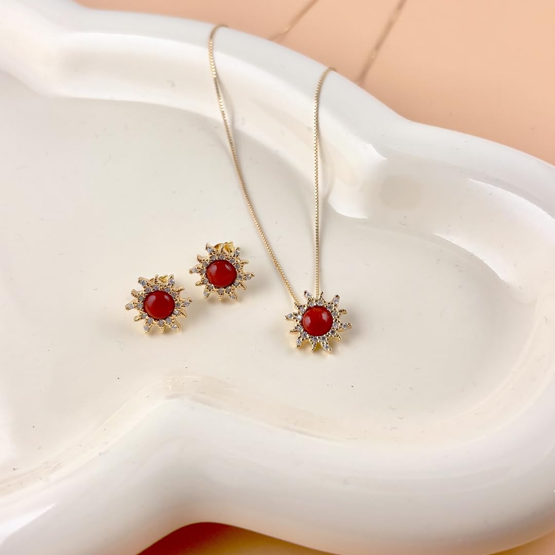 Catenina veneziana in argento 925 dorato ciondolo pendente sole con corallo rosso naturale argento e zirconi bianchi incastonati gioiello unico artigianale made in italy