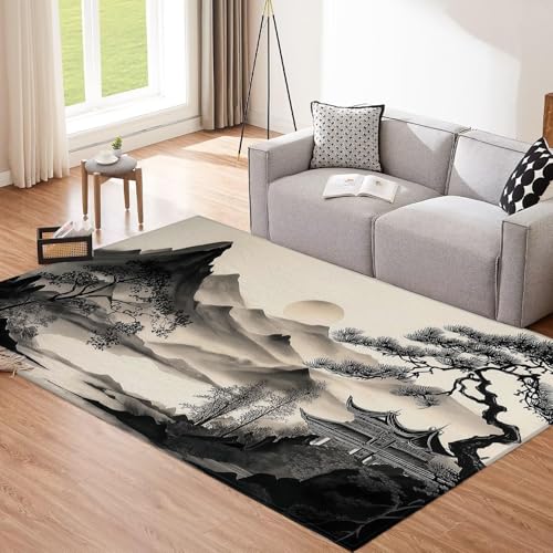 Tapis lavable en machine antidérapant motif montagnes moderne