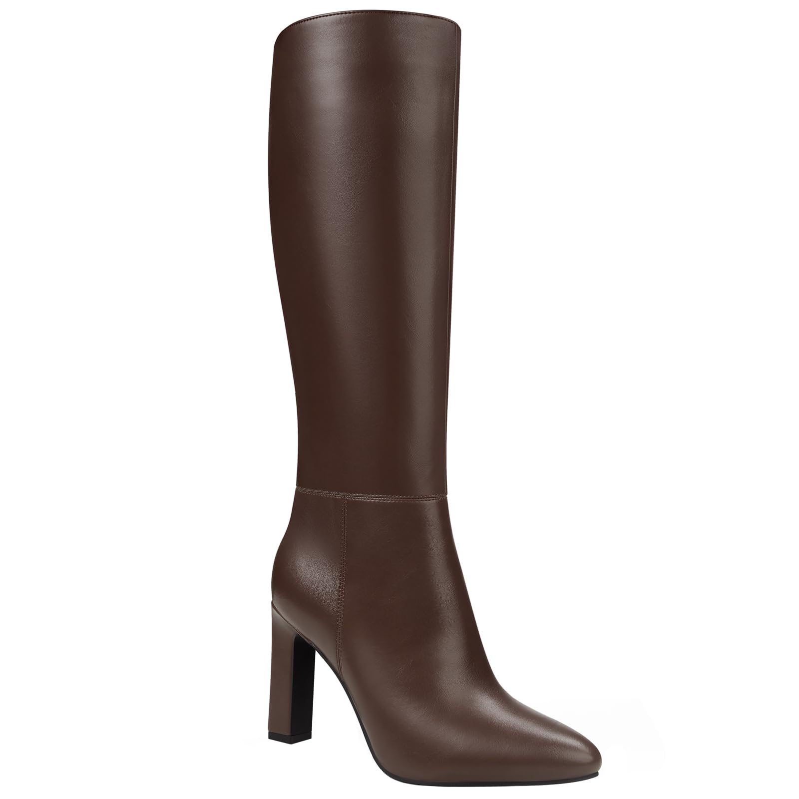 Knee High Boots for Women - Chunky Heel Faux Leather Boots Elastic Slip on Pointed Toe Fashion Classic