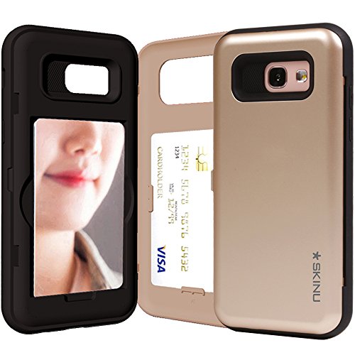 SKINU Galaxy A5 2017 Case, [Galaxy A5 2017 Wallet Case] Dual Layer Hidden Credit [Galaxy A5 2017 Card case] Holder ID Slot Card Case with Mirror for Galaxy A5 2017 (2017) - Gold