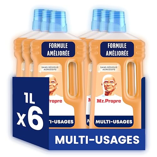 Mr. Propre Nettoyant Liquide Sol Multi-Usages, Grand Format (1L x6), Parfum Savon Noir & Fleurs d'Oranger, Élimine Jusqu'à 99.9% Graisse et Saleté, sans...