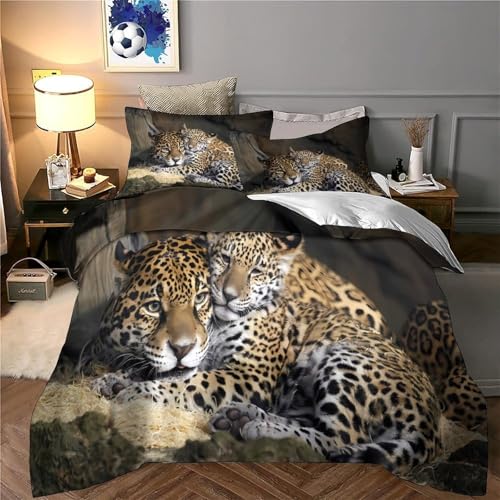 Housse de couette jaguar imprimé 3D microfibre parure de lit 140x200cm fermeture éclair - 6