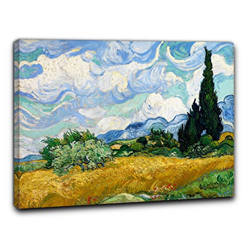 Tela 260 g/m² Niik Quadro + Telaio (BC) campo di grano con cipressi di vincent van gogh 60 x 47 x 1,7 cm falso d\'autore stampa su tela