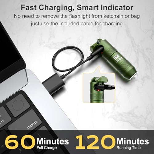 Image of Mini Keychain Flashlight - Instant On Pull to Light, 100 Lumens Tiny EDC Flash Light, USB-C Rechargeable Micro LED Torch, Waterproof IPX6, for Everyday Carry, Emergency & Outdoor Use (Green)