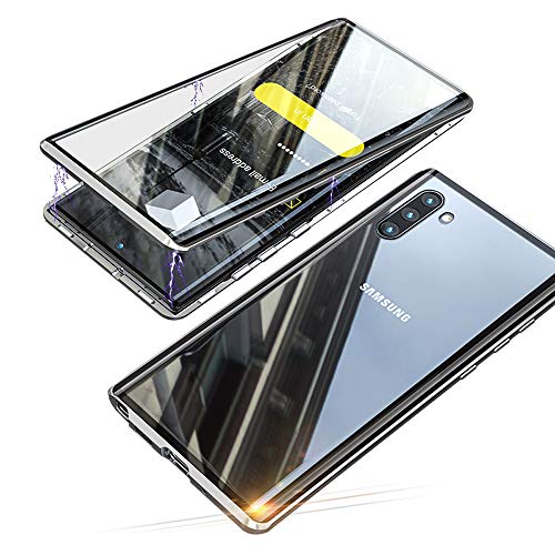 Jonwelsy Coque pour Samsung Galaxy Note 10 (6,3 Pouce), d'adsorption Magnétique Pare-Chocs en métal avec 360 degrés Protection Case Cover Double côtés Transparent Verre Trempé Etui Housse (Argent) Cover