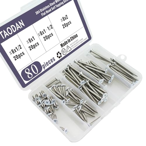 Juego de tornillos autorroscantes planos 80 piezas acero inoxidable miniatura 3