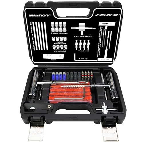 HASKYY Reifenreparaturset Reifenflickzeug Auto Reifen Reparatur Kit 53tlg - All in One Pannenset für Auto, Motorrad, ATV, SUV - Gummistreifen, Ventilwerkzeug, T-Griff & Cutter