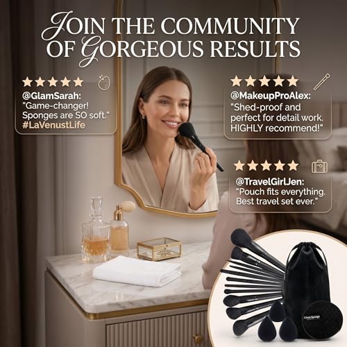 Image of 17Pc Makeup Kit Set - Premium 13-Piece Makeup Brush Set with 3 Makeup sponges & 1 Color-Removal Sponge - Soft Synthetic Bristles, Black Design with Velvet Travel Pouch - Complete Professional Beauty Tools (Clean sponge and makeup puffs , color may vary or multicolour) (Black)