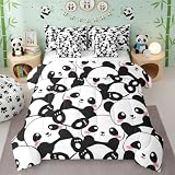 Erosebridal Panda 7 Piece Bedding Set Twin Cute Black White Bear Comforter Set with Sheets Kawaii Animal Bed in A Bag Childern Boys Girls Teens Bed Sets with 2 Pillowcases, 2 Throw Pillow Covers