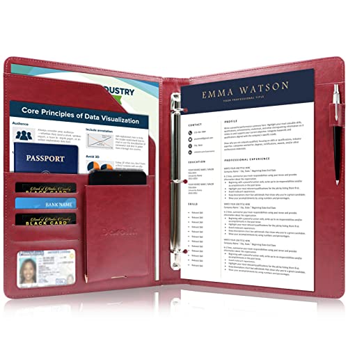Darolin Business/Resume Padfolio with 3 Ring Binder, Interview/Conference/Legal Document Organizer, Leather Portfolio for Women/Men