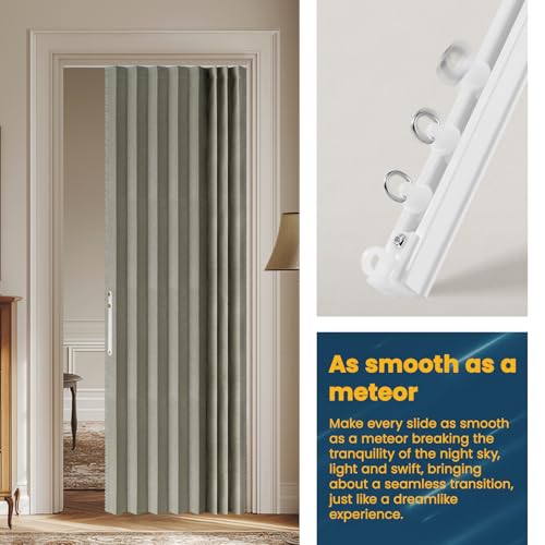 Image of AJAZZ 100% Blackout Accordion Door Invisible Folding Doors Interior Magnetic Door Curtain for Bedroom Living Room Kitchen Doors Curtains Sets Included Tracks (1Panel, 53W x 79 L, Grey)