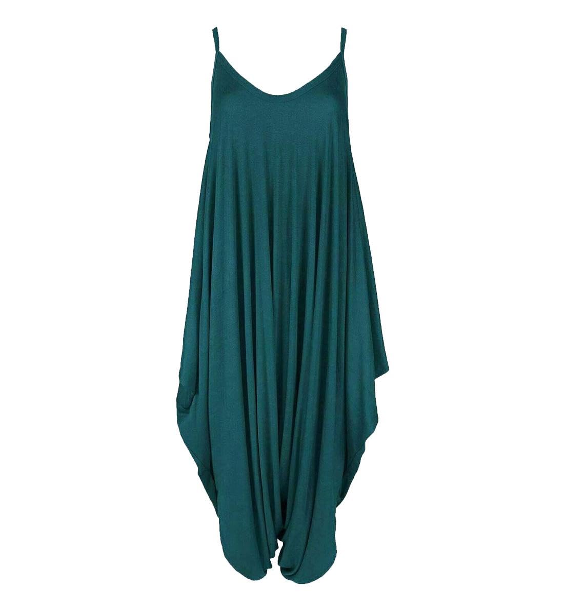 REAL LIFE FASHION LTD Sleeveless V Neck Hareem Jumpsui#(Teal Plain Sleeveless V Neck Romper Jumpsuit#UK 16-18#Womens)