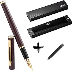 Kit Caneta Crown Capricci Tinteiro Ponta de Pena Iridium Alemã + Case Exclusiva Crown + Refil Extra Preto (Bordô)