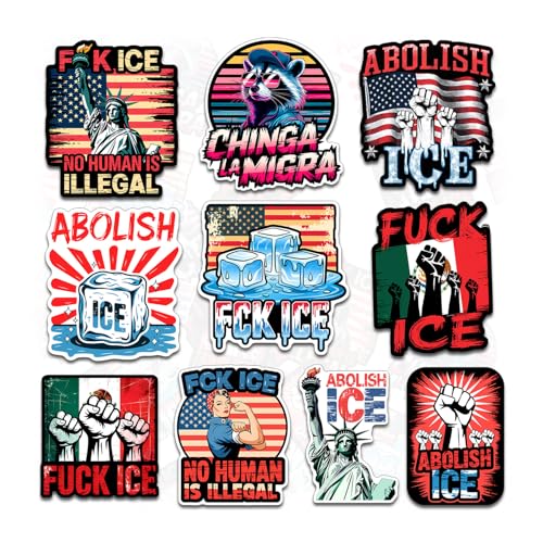 (20pcs-3in) F.uck ICE Sticker Abolish ICE Chinga La Migra No Human is Illegal Waterproof Vinyl Sticker for Water Bottle Car Laptop