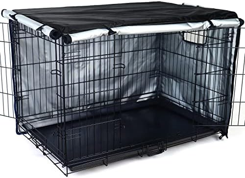 kefit Durable Dog Crate Cover-Double Door, Pet Kennel Cover Waterproof Anti-UV Dog Cage Cover Fit for 24-54 inches Crate -Black