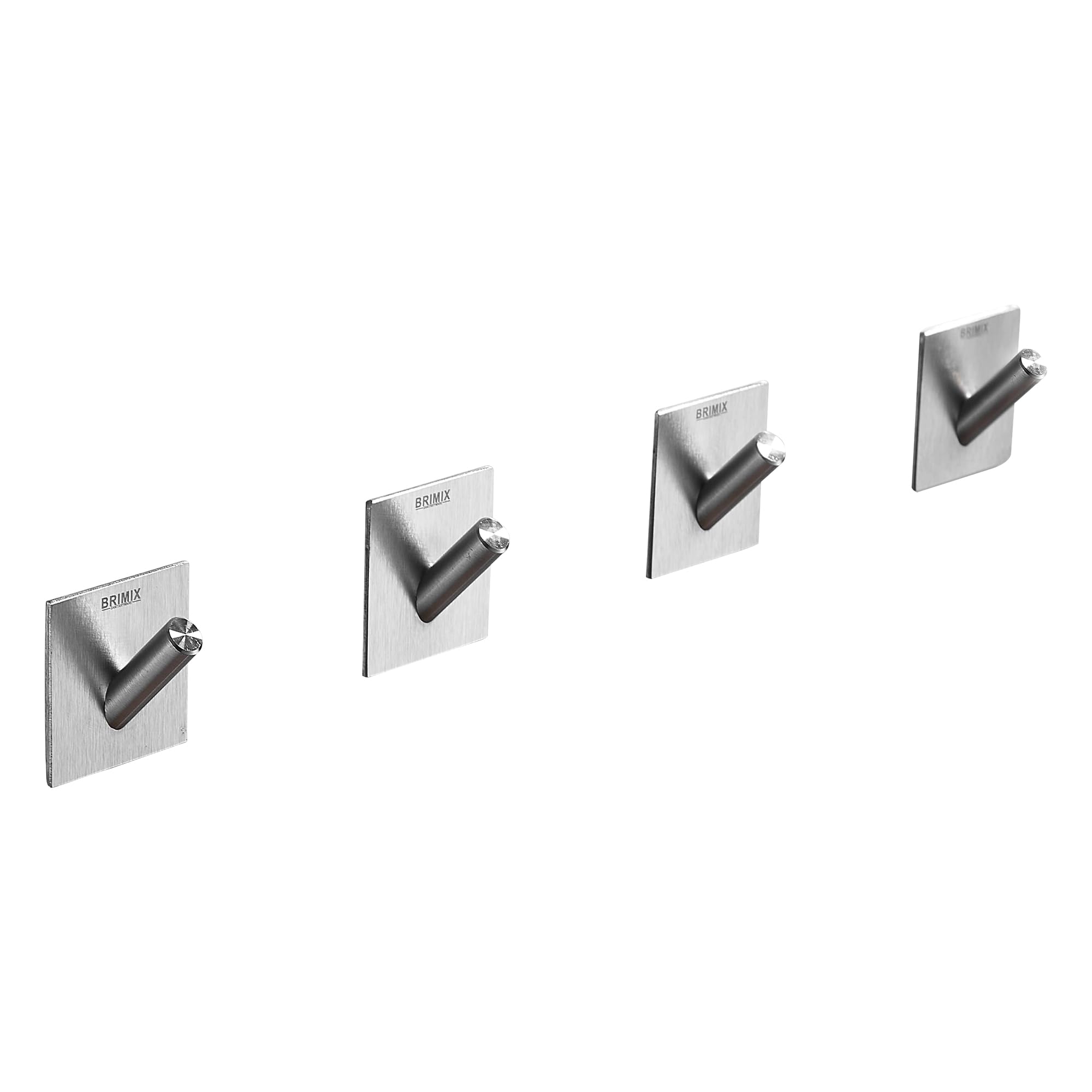 BRIMIX Heavy Duty Self Adhesive Wall Hooks Stainless Steel Hooks for Hanging Towel Hat Robe Cloth Organizer for Bathroom Kitchen Living Room Bedroom Hook no Drill (Set of 4)