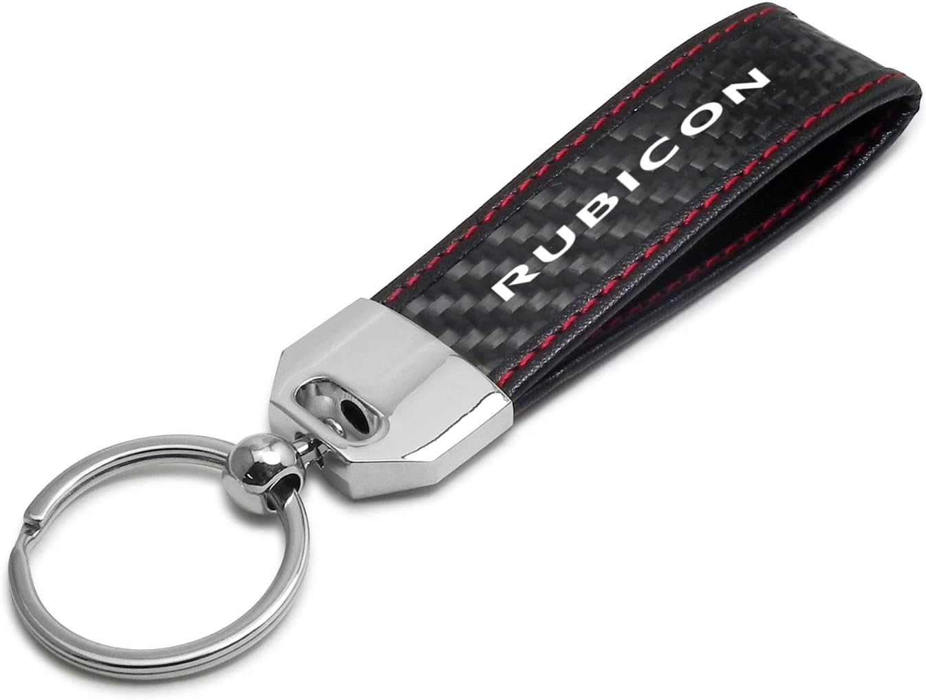 iPick Image for Jeep Rubicon Wrangler Real Black Carbon Fiber Loop Strap Key Chain with Red Stitching - Official Licensed