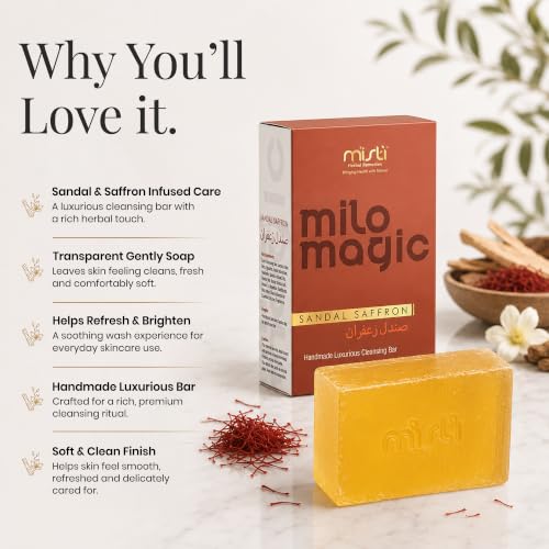 Image of Misti Sandal Saffron Cleansing Bar /Soap - 100gm | Reduces Pigmentation & Dark spots | Hydrates And Nourishes | 100% Natural | Tan Removing Formula | Brightens Skin | For All Skin Types