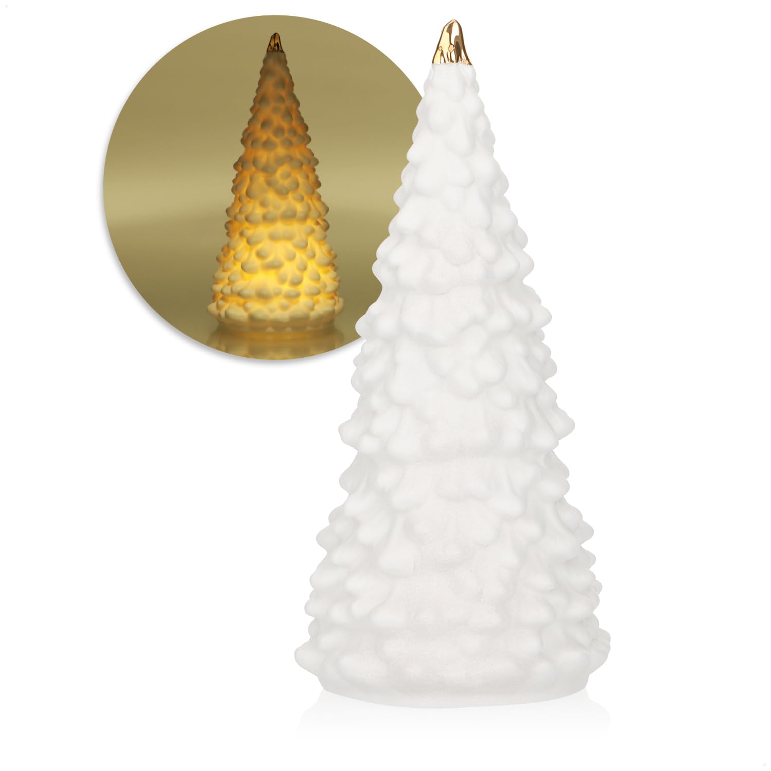 com-four® Árbol de Navidad LED de Porcelana - árbol de Navidad Que Funciona con Pilas - árbol de Navidad Decorativo Blanco Brillante para el Invierno y la decoración navideña (Árbol - 15,5 cm)