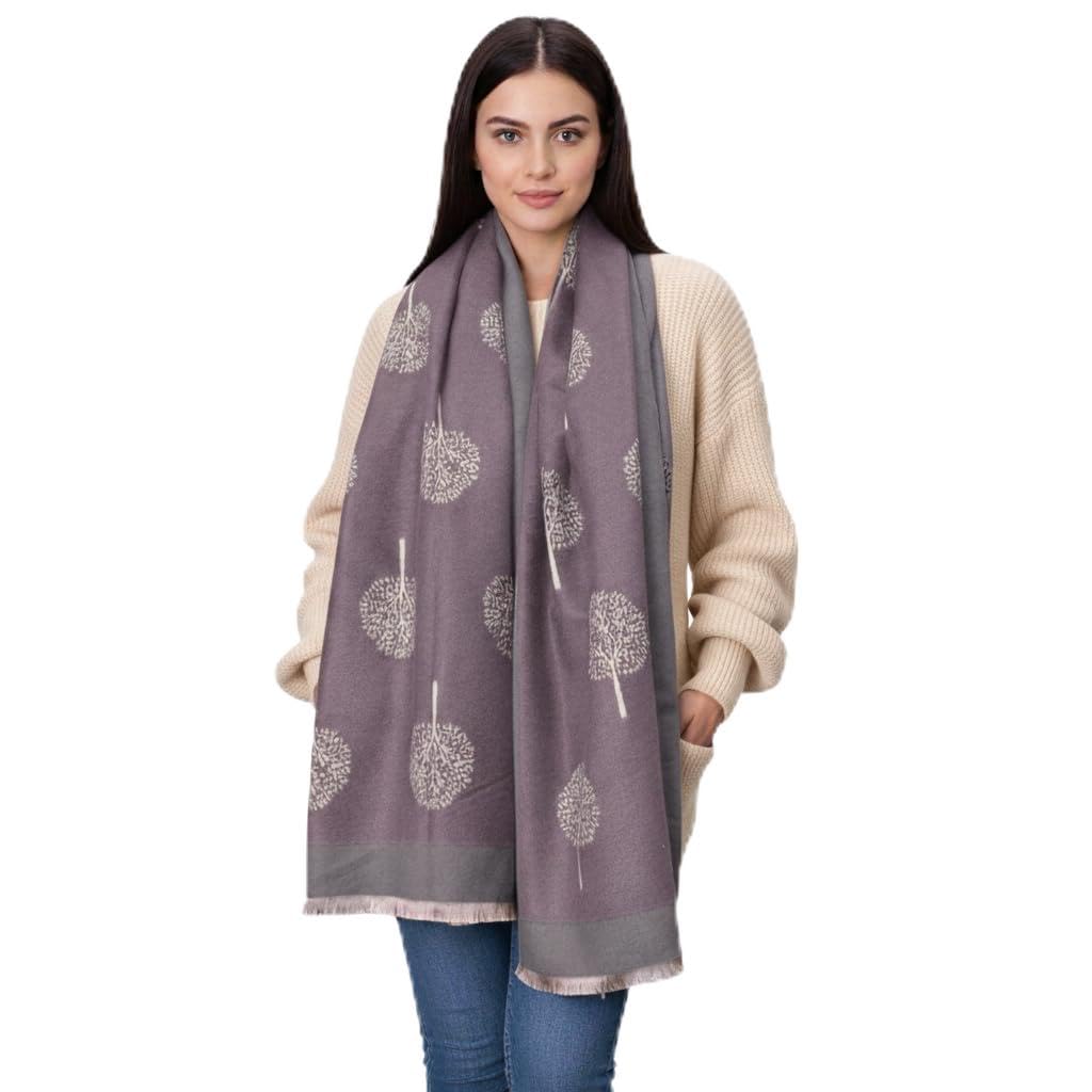 Hilto Women's Lilac Purple Winter Scarf Tree Of Life,Cashmire Soft Touch Reversible Pashmina Shawl, Scarves Wraps, Blanket, Mulberry Tree Large Girls (Lilac Purple)