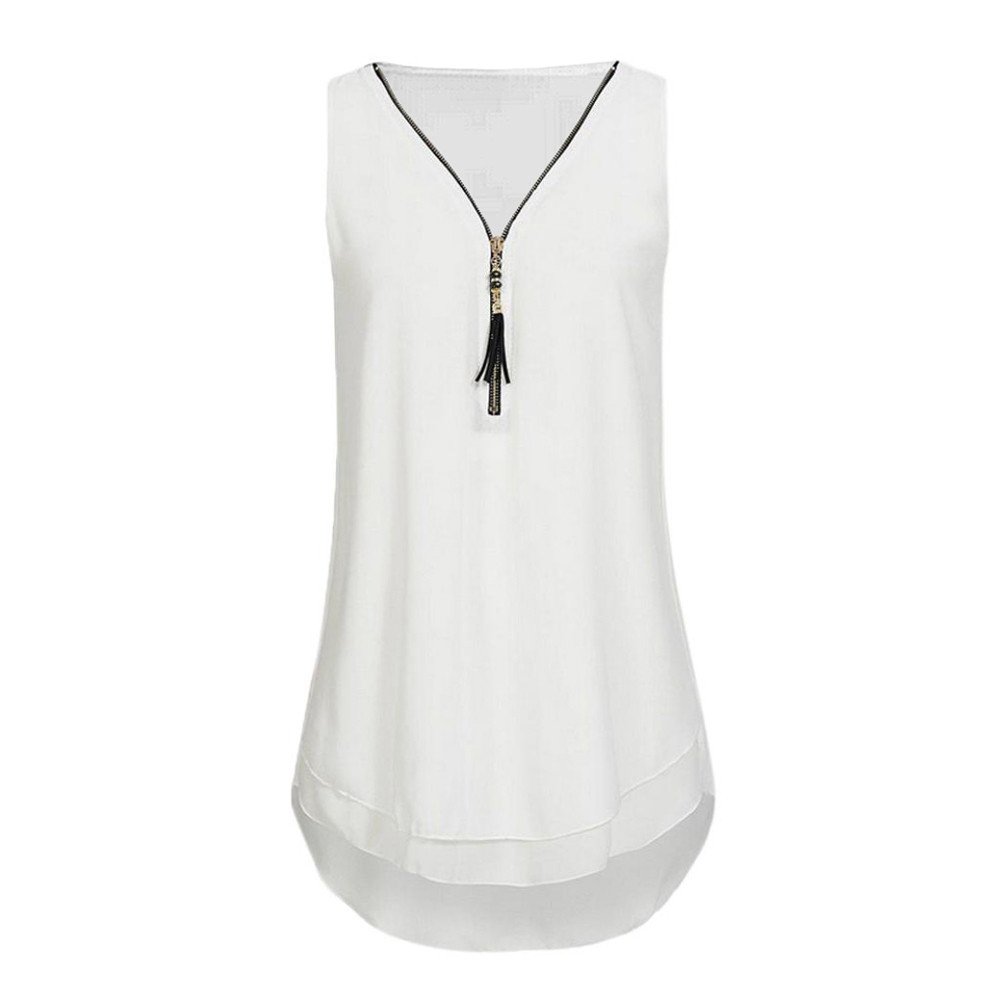 Womens Vest Tank Tops Sale Ladies Plus Size Solid Color Loose Hem Straight Zipped Sling Vest Top Shirts Blouse