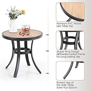 PHI VILLA Outdoor Round Side Table, Small Wood Table Top End Table Coffee Bistro Table with Metal Frame for Indoor/Outdoor Use PHI VILLA Outdoor Round Side Table Small Wood Table Top End Table Coffee Bistro Table with Metal Frame for IndoorOutdoor Use