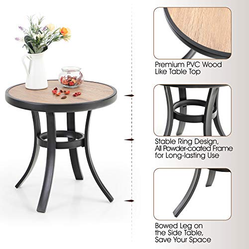 PHI-VILLA-Outdoor-Round-Side-Table-Small-Wood-Table-Top-End-Table-Coffee-Bistro-Table-with-Metal-Frame-for-IndoorOutdoor-Use PHI VILLA Outdoor Round Side Table Small Wood Table Top End Table Coffee Bistro Table with Metal Frame for IndoorOutdoor Use
