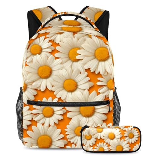 Sac à dos avec trousse à crayons marguerite pour l'école et le voyage des filles