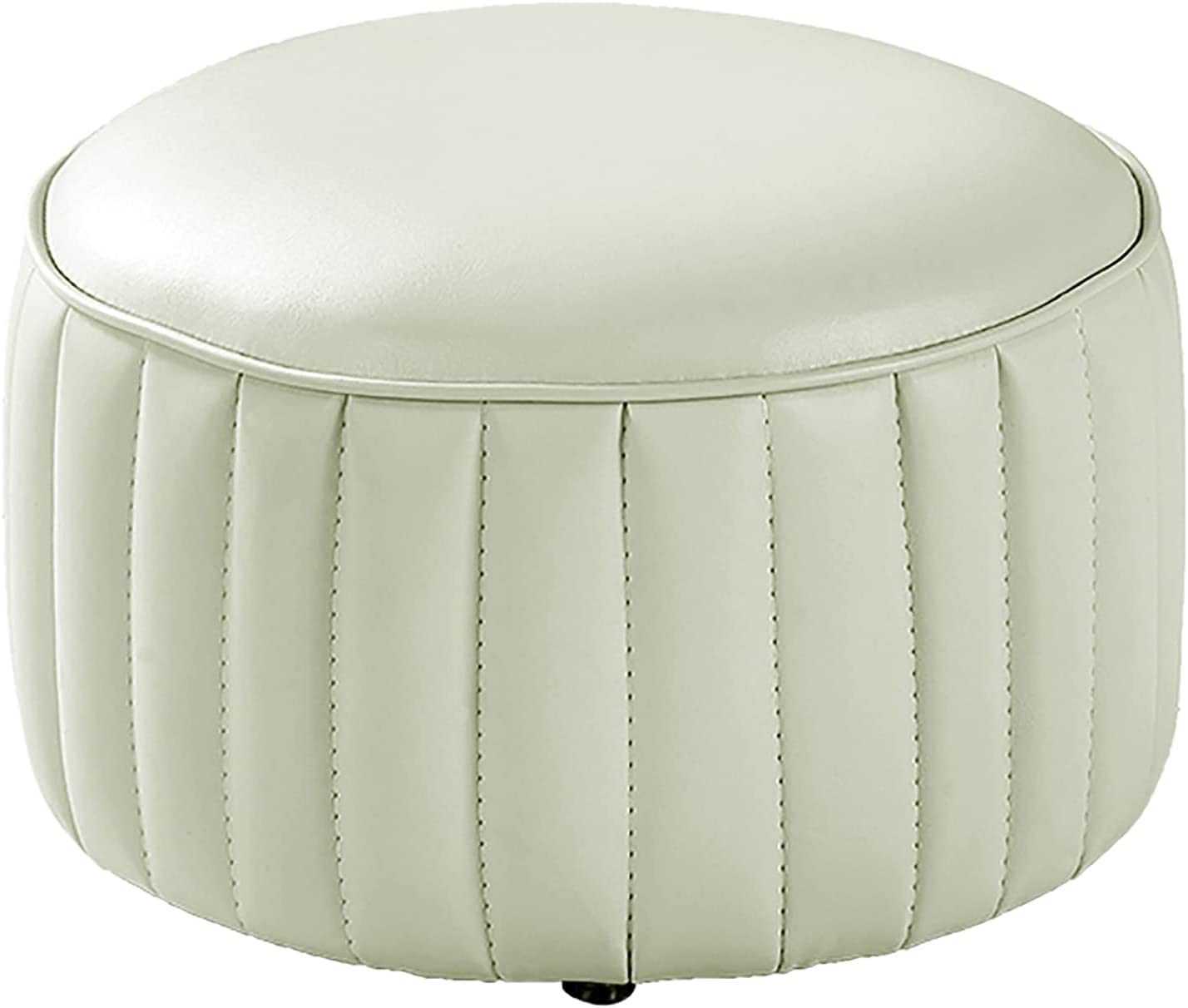 Petit Accessoire Salon Blanc Ivoire : Repose-Pieds Rond en Cuir Compact 35cm