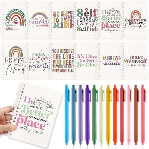 Image of Resurhang 12 Sets Mental Health Gifts for Women Men Journal with Pens Self Care Mini Spiral Notebooks Bulk Mental Health Awareness Items Inspirational Employee Coworkers Appreciation Thank You Gifts