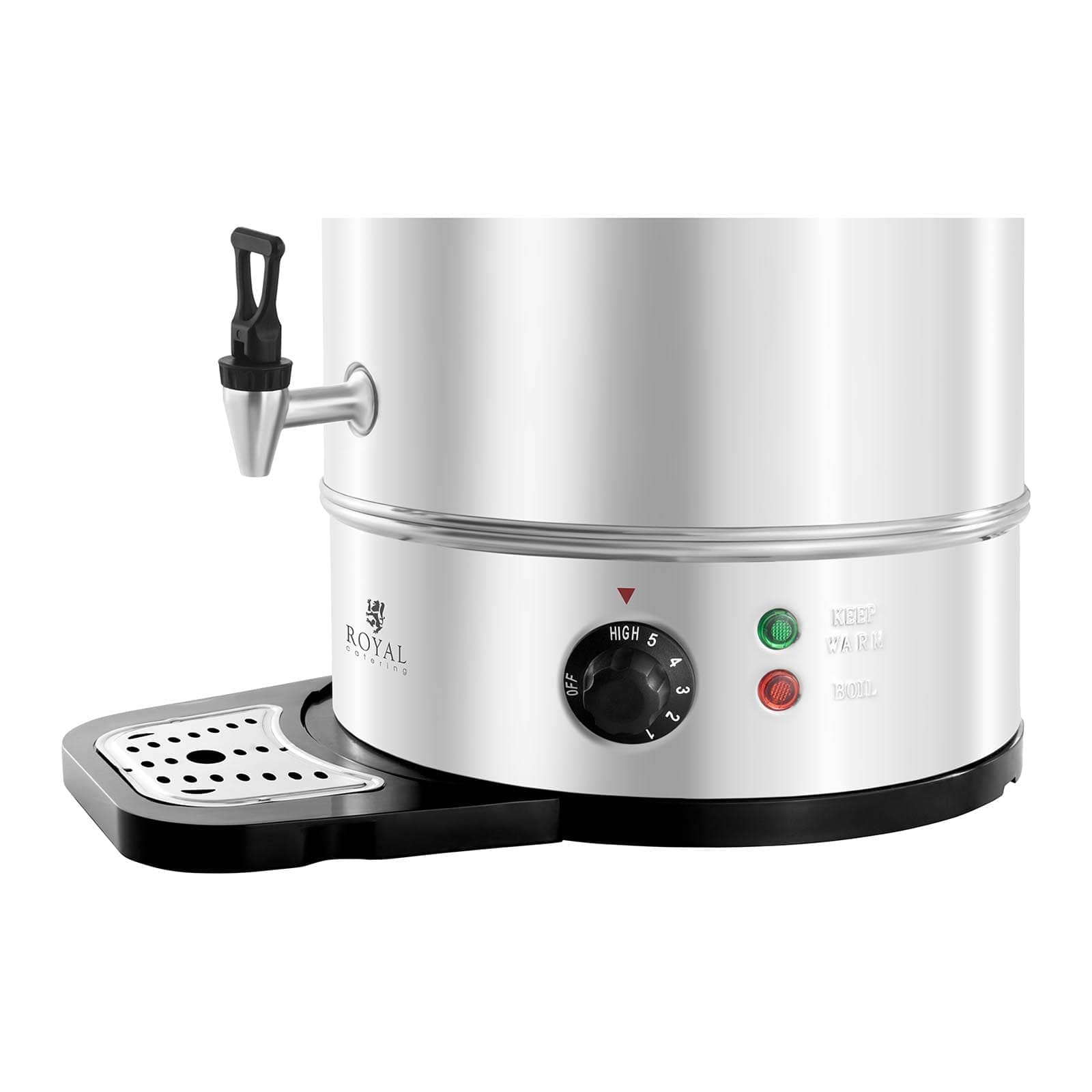 Royal Catering RCWK 30A Glühweinkocher Heißgetränkeautomat 26 L - 30 L 2500 W Edelstahl Abtropfschale Teemaschine Glühweintopf Glühweinkessel Heißwasserspender Heißgetränkespender Wasserkocher