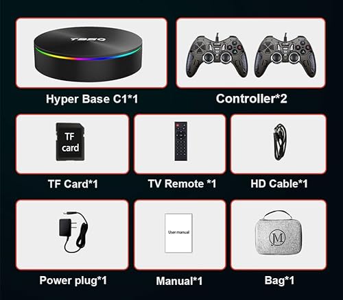 KINMRIS Hyper Base C1 256G 90000 Spiele mit 70+ Simulatoren TV-Box, Quad-Core S905X3 4GB RAM EmuELEC Android TV 9.0 Retro Videospielkonsole mit zwei kabellosen Controllern Cover