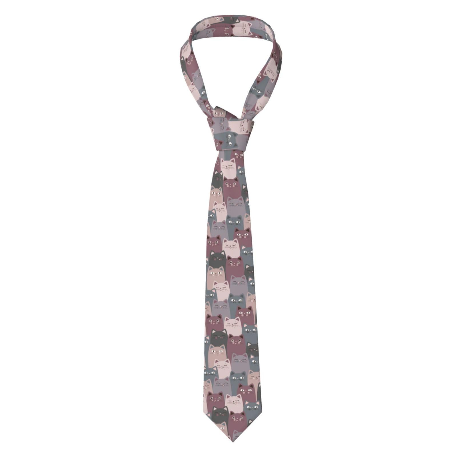 Hceaatb Men'S Ties Cute Cat Bow Necktie Unisex Satin Printed Thin Ties For Business, Weddings, Proms, Parties, Graduation