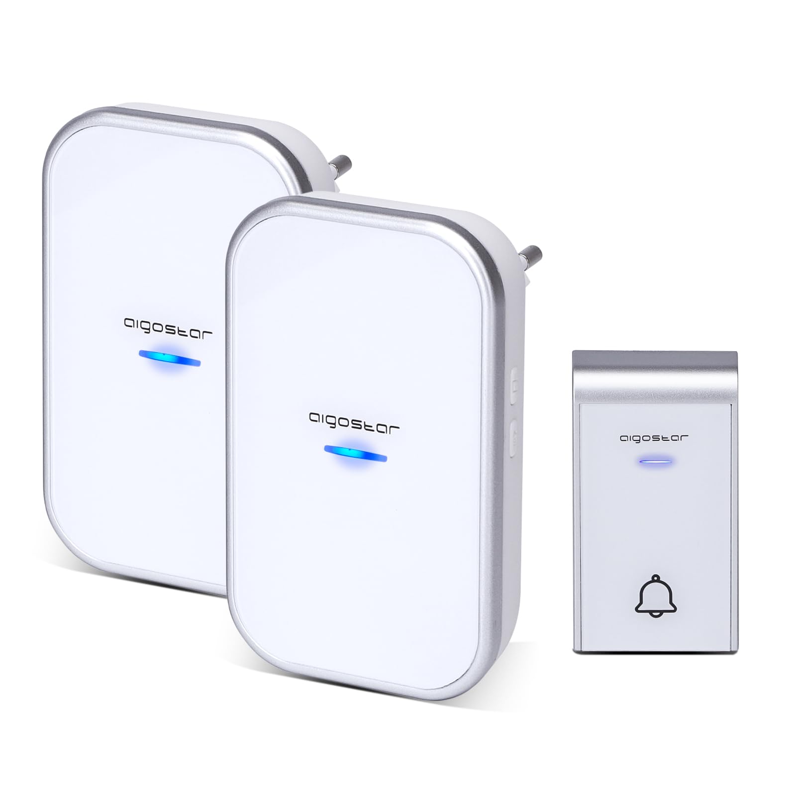 Aigostar Ring AC - Timbre inalámbrico, Timbre de Puerta con Indicadores LED, Resistente al Agua, 36 Melodías, 3 Niveles de Volumen, Timbre para Ancianos, Casa, Oficina (2 Receptor y 1 Transmisor)
