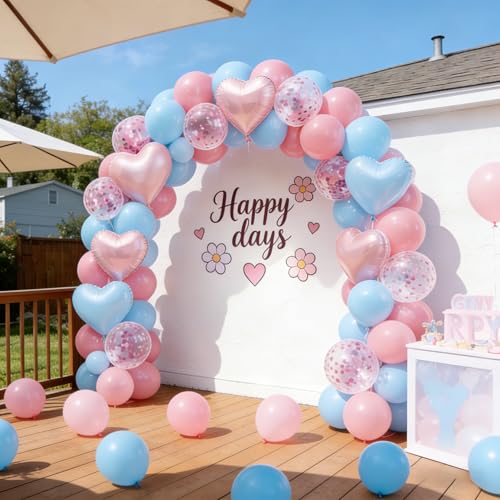 Image of Baby Pink & Baby Blue Heart Balloons Party Decorations - Heart Shaped Foil and Latex Balloon Decorations Set for Gender Reveal, Baby Shower, Kids Happy Birthday Party, Valentines, Wedding, Anniversary