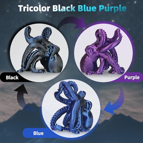 Image of Silk Tricolor PLA Filament 1.75mm, 3D Printer 3-in-1 Multicolor PLA Filament, Dimensional Accuracy + /-0.02mm 1KG Spool (2.2 lbs), Shiny Silk Texture, Triple Color Silk PLA Filament (Blue Purple Black)