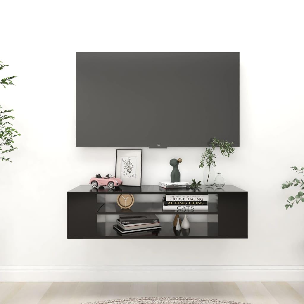 vidaXL Mueble de TV Colgante Madera contrachapada Negro 100x30x26,5 cm