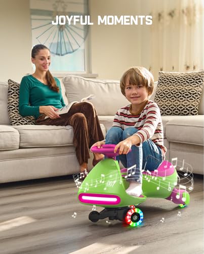 FanttikRide N7 Pro Electric Wiggle Car with Pedal, Rechargeable Battery, CyberWiggle, 2 in 1 Swing Car, 2 Speed, Anti-Rollover, Flashing Wheels, Bluetooth, for Ages 3 and Up, 150 Lbs, Grape Green
