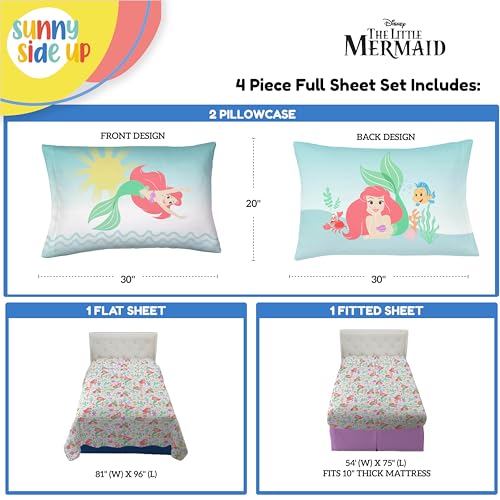 Image of Sunny Side Up Disney The Little Mermaid Full Sheet Set - 4 Piece Kids Bedding Set Includes Pillow Cover - Super Soft Ariel Microfiber Sheets