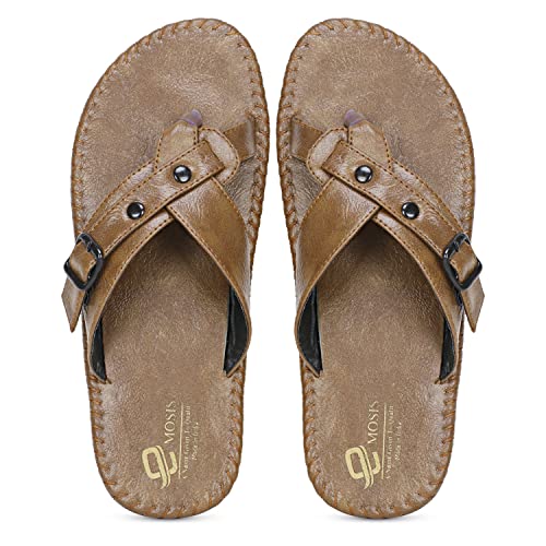 Image of Emosis Men's Faux Leather Slipper - Flat Chappal cum Thong Sandal - For Daily Use Outdoor Indoor Formal Office Home Ethnic Casual Wear