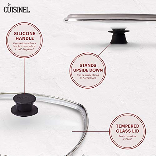 Square Glass Lid for Grill Pans - 10.5"-inch/26.67cm/269mm - Fits Lodge - Fully Assembled - Replacement Cover - Oven Safe Reinforced for Skillets - Universal all Cookware: Cast Iron, Stainless, Enamel 4 Gallery Image