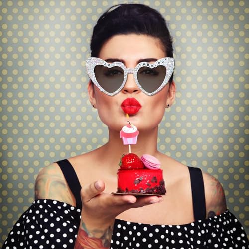 40th Birthday Glasses for Women-40&Fabulous White Shiny Diamond Pearl Sunglasses for Women 40th Birthday Party Decors3