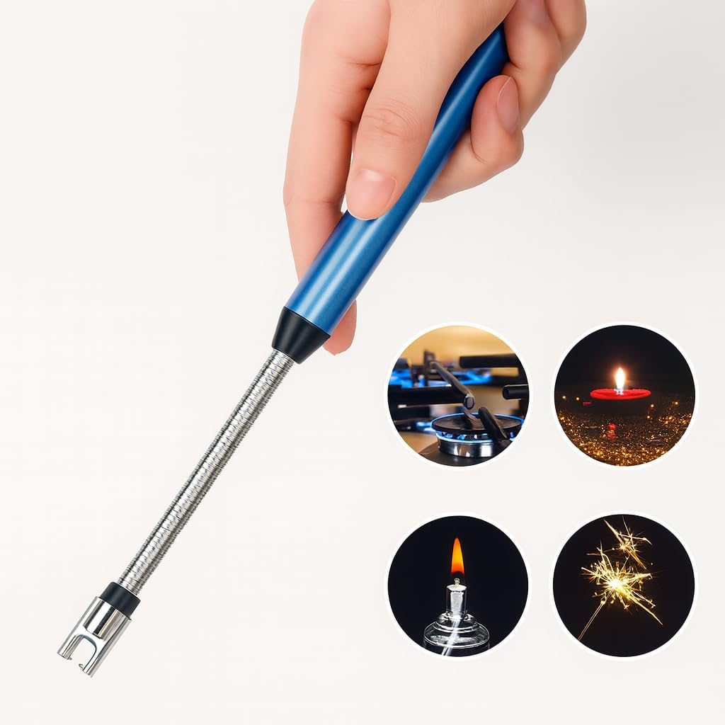 Isqueiro Acendedor Elétrico USB Recarregável – Toque de Botão, Sem Gás, À Prova de Vento, Ideal para Fogão, Churrasco, Velas e Cozinha (Cores Sortidas)