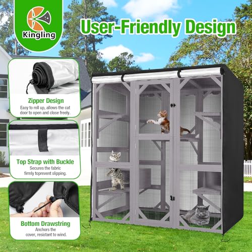 Bâche niche pour chat imperméable housse de protection extérieure Kingling noir - 5